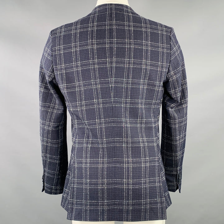 HUGO BOSS Size 40 Navy White Plaid Virgin Wool Blend Sport Coat