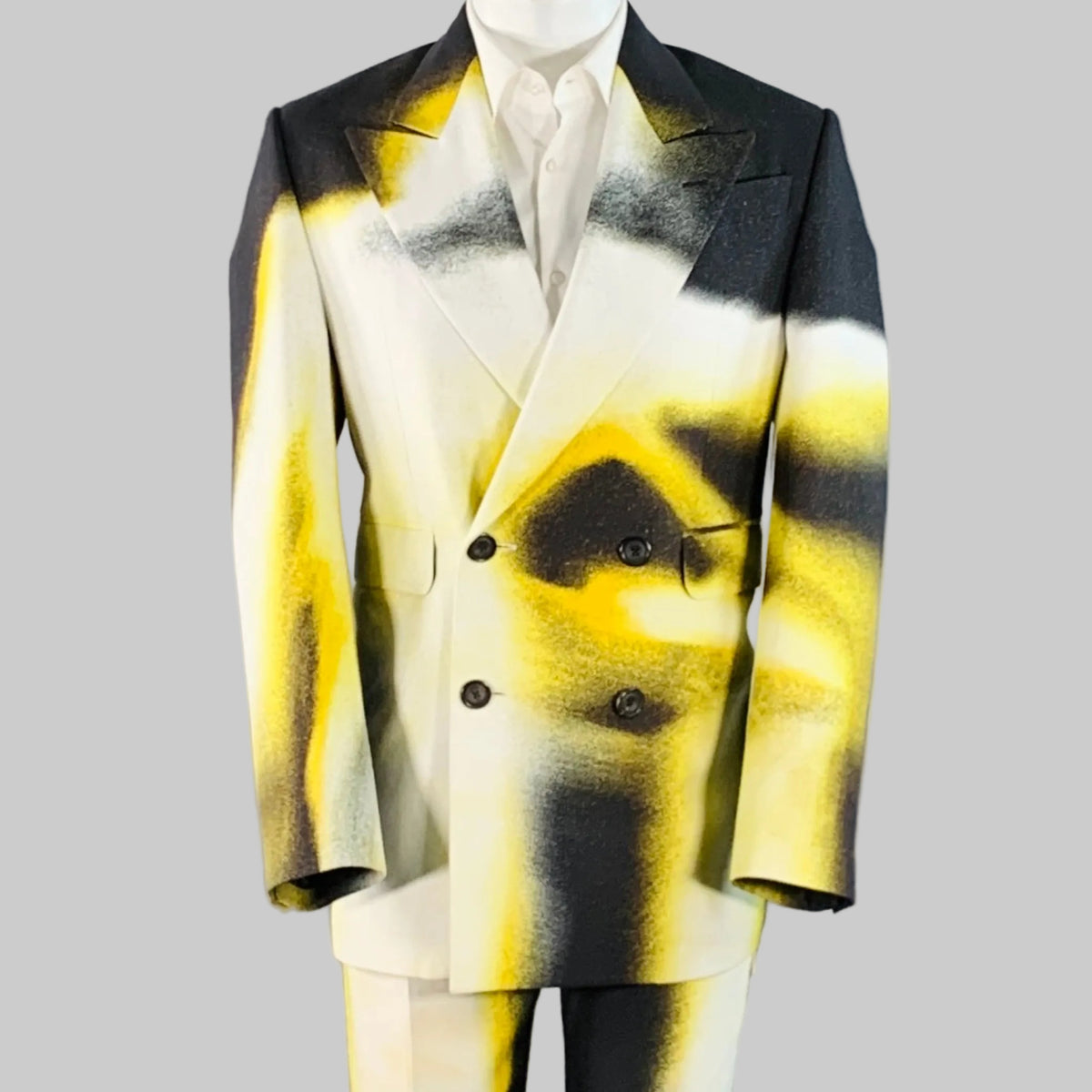 ALEXANDER MCQUEEN FW22 Size 38 Black White Yellow Painted Viscose Suit