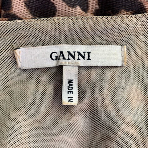 GANNI Size 2 Brown Beige Polyamide Animal Print Wrap Dress