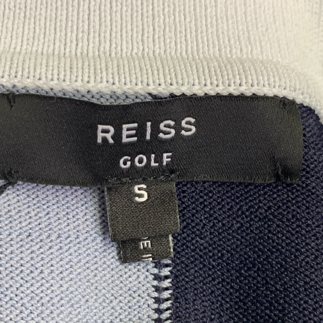 REISS Size S White Blue Navy Color Block Wool Blend Jersey Zip Up Polo