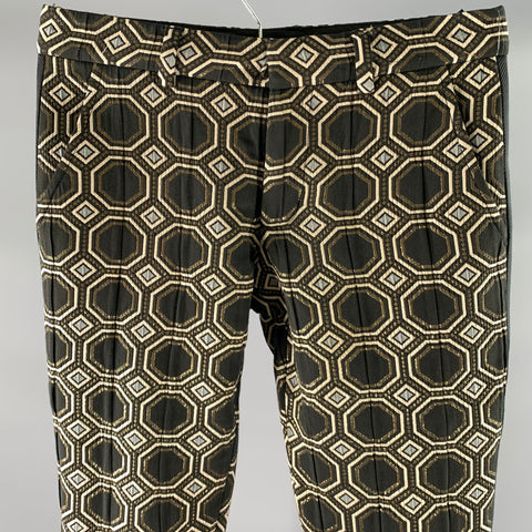 MR TURK Size 30 Black Gold Tan Geometric Polyester Blend Tuxedo Dress Pants