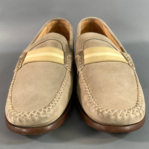 COACH Size 9 Beige Cream Stripe Suede Contrast Stitch Loafers