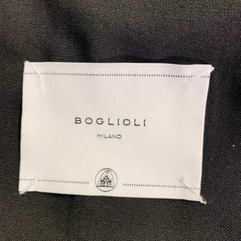 BOGLIOLI Size 44 Black White Textured Silk Linen Peak Lapel Sport Coat
