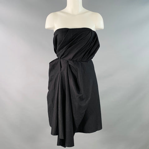Robe bustier froncée longueur genou en laine mélangée noire, taille 0, ACNE