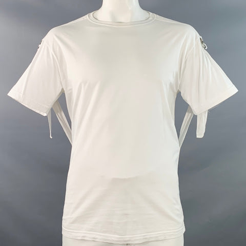 HELMUT LANG Size L White Cotton Jersey Crew Neck Straps Bondage T-shirt