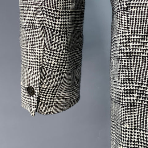 GIANNI VERSACE Vintage Size 36 Black White Glenplaid Linen Cotton Oversized Pleated Suit