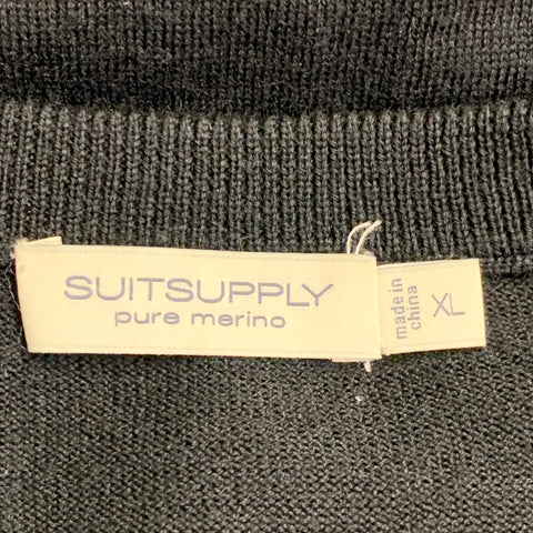 SUITSUPPLY Size XL Black Knit Merino Wool Long Sleeve Crew Neck Pullover