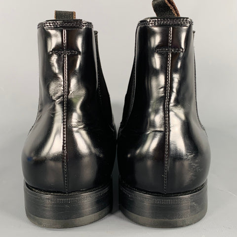 PRADA Size 8.5 Black Perforated Leather Cap Toe Chelsea Boots