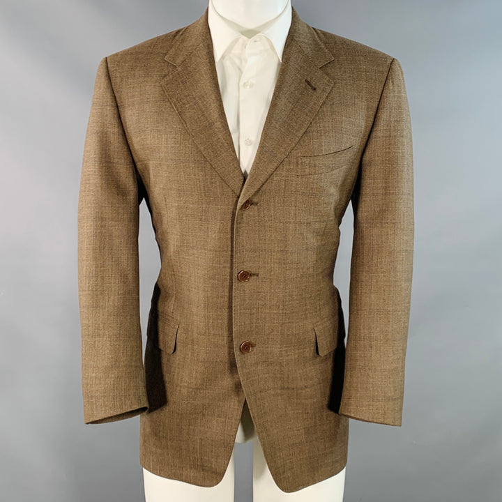 CANALI Size 40 Brown Blue Window Pane Wool Single Breasted Sport Coat