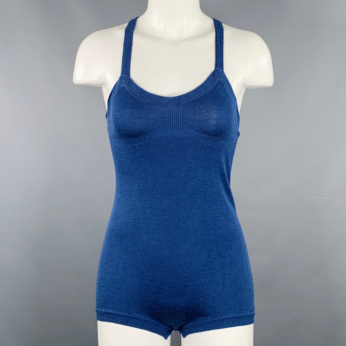 DRIES VAN NOTEN Size S Blue Silk Knit Cross Back Bodysuit Casual Top