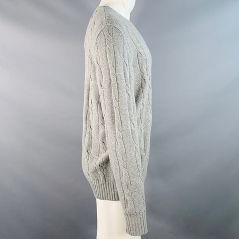LORO PIANA Size M Grey Cable Knit Baby Cashmere Crew Neck Sweater
