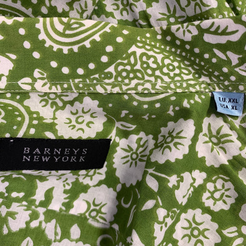 BARNEY'S NEW YORK Size XL Green White Paisley Cotton Long Sleeve Shirt