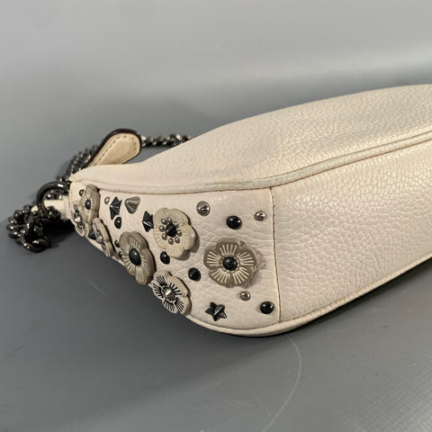 COACH Cream Gunmetal Pebble Grain Leather Handbag & Leather Goods