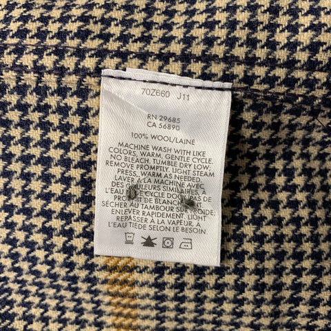 PENDLETON Size L Navy Tan Houndstooth Stripe Wool Long Sleeve Shirt