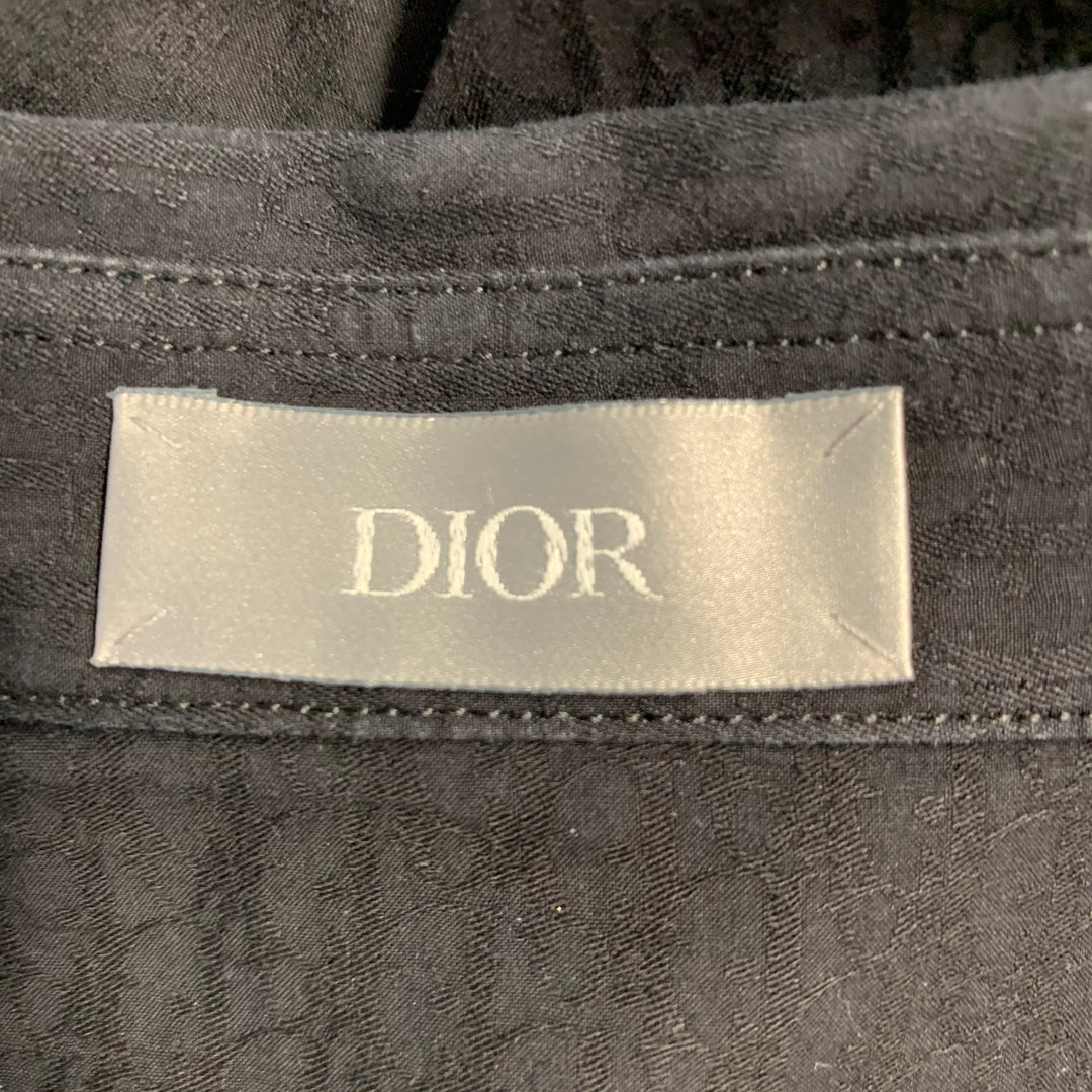 DIOR Size L Black Monogram Cotton Hidden Buttons Long Sleeve Shirt