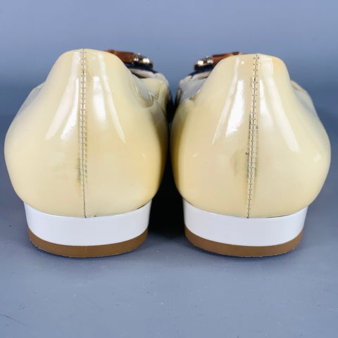 GUCCI Vintage Size 10 Vernice Beige Red Blue Patent Leather Web Bamboo Buckle Flats