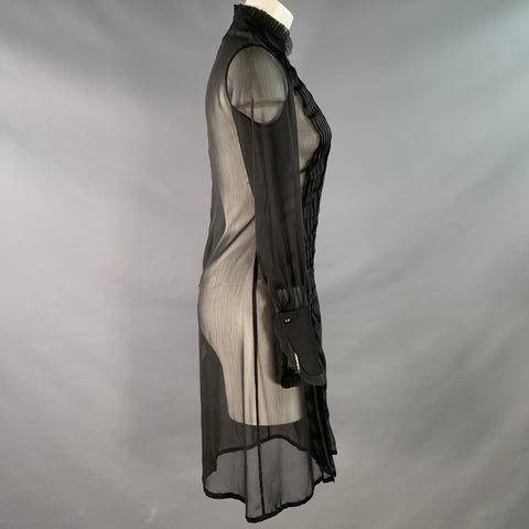 ARZU KAPROL Size 0 Black Sheer Pleated Long Sleeve French Cuff Dress