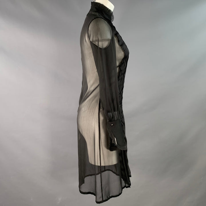 ARZU KAPROL Size 0 Black Sheer Pleated Long Sleeve French Cuff Dress