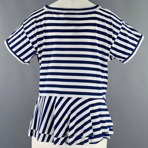 COMME des GARCONS Size S White Blue Cotton Stripe Short Sleeve Casual Top