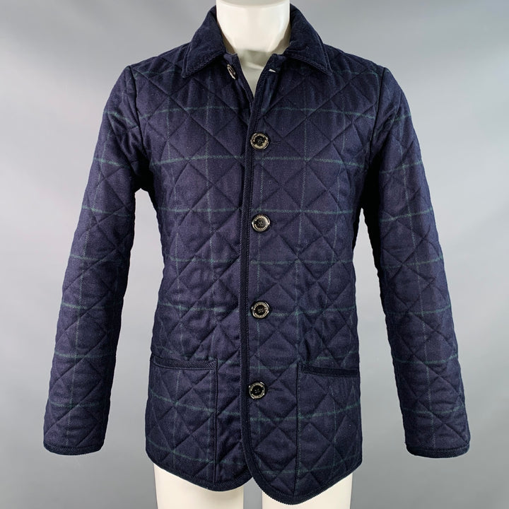 MACKINTOSH Size M Navy Green Window Pane Wool Quilted Button Up Jacket