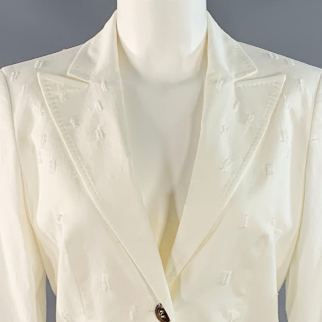 ESCADA Size S White Cotton Blend Textured Peak Lapel Jacket Blazer