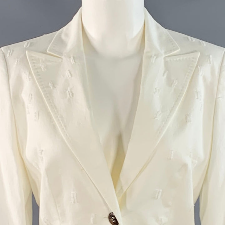 ESCADA Size S White Cotton Blend Textured Peak Lapel Jacket Blazer