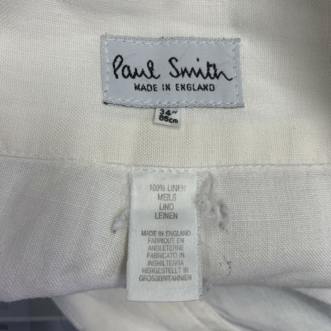 PAUL SMITH Size 34 Cream Pleated Linen Wide Leg Button Fly Shorts