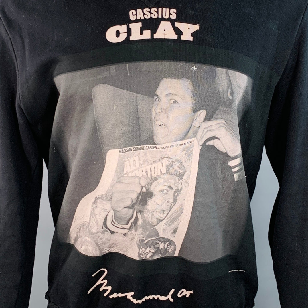 DOLCE & GABBANA Size S Black Muhammad Ali Print Cotton Hooded Sweatshirt