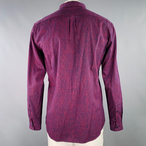 HUGO by HUGO BOSS Size XXL Burgundy Blue Woven Cotton Long Sleeve Shirt