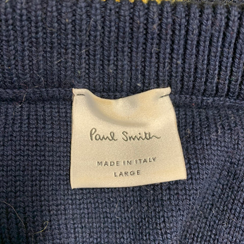 PAUL SMITH Size L Navy Multi Color Stripe Wool Blend Crew Neck Sweater