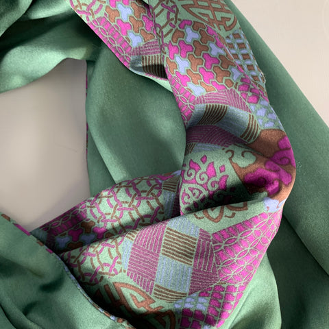 SHANGHAI TANG Green Purple Chinoiserie Silk Scarves