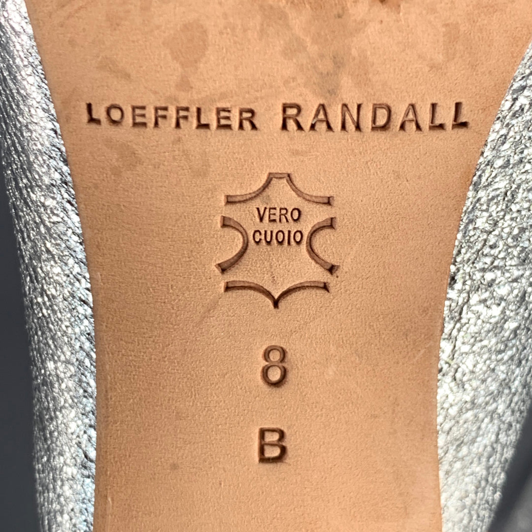 LOEFFLER RANDALL Size 8 Metallic Silver Crinkled Leather Ankle Strap Pumps