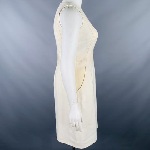 AKRIS Size 10 Cream Cotton Textured Sleeveless Dress