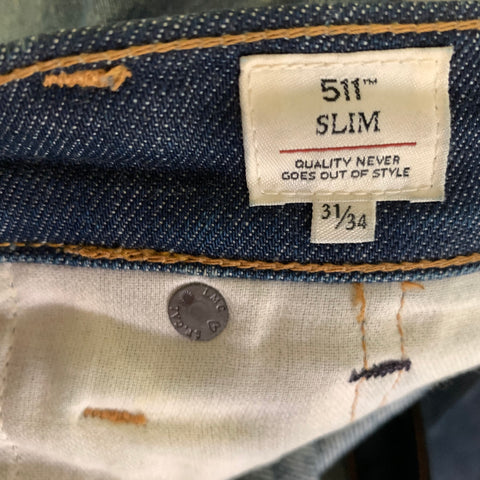 LEVI'S Size 31 Navy Tan Cotton Straight Jeans
