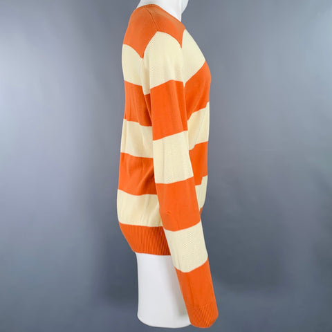 YMC Taille M Pull à motif rayé orange crème en coton mélangé