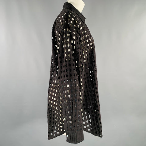 SOLID & STRIPED Size M Black Cotton Eyelet Patch Pocket Shirt