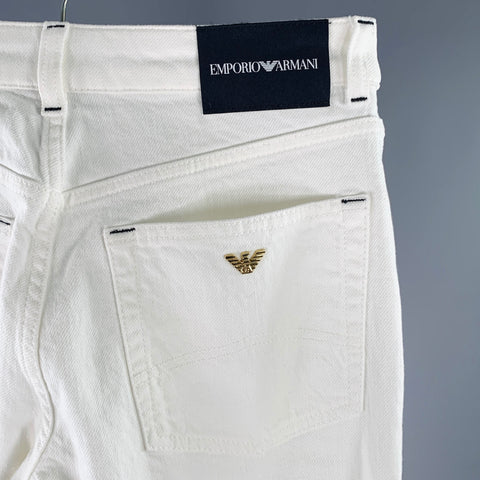 EMPORIO ARMANI Size 28 White Black Cotton Blend Straight Five Pockets Jeans
