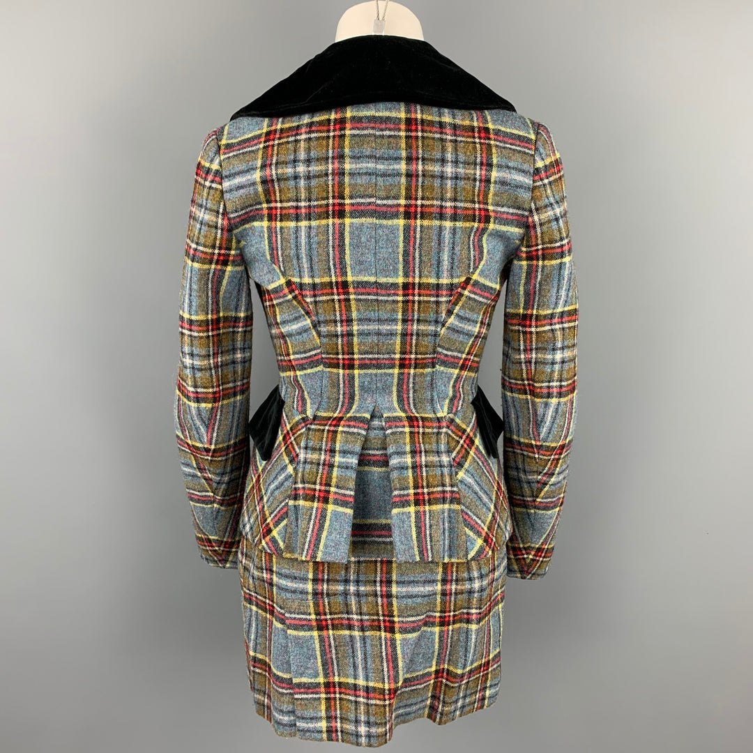 VIVIENNE WESTWOOD FW 1994 Size 4 Blue Red Wool Tartan Plaid Skirt Suit