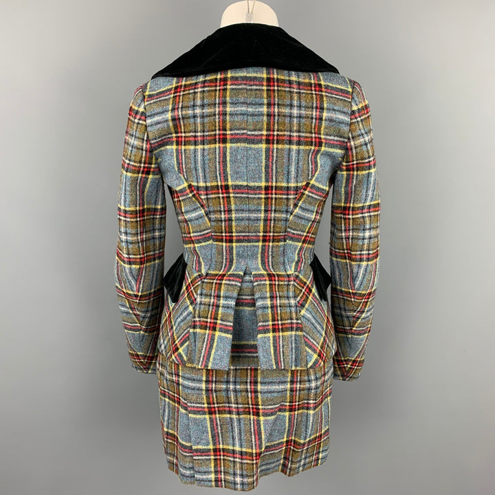 VIVIENNE WESTWOOD FW 1994 Size 4 Blue Red Wool Tartan Plaid Skirt Suit