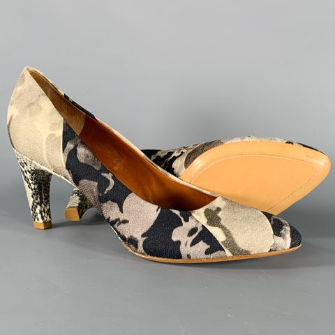 DRIES VAN NOTEN Size 8.5 Grey Black Marbled Snake Skin Heels Pumps
