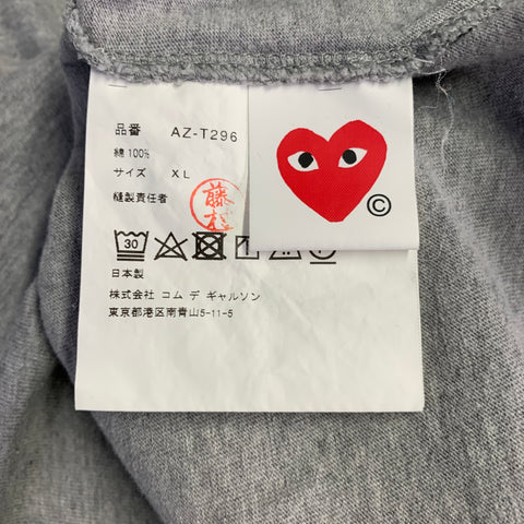 COMME des GARCONS PLAY Size XL Grey Black Hearts Cotton Crew Neck T-shirt