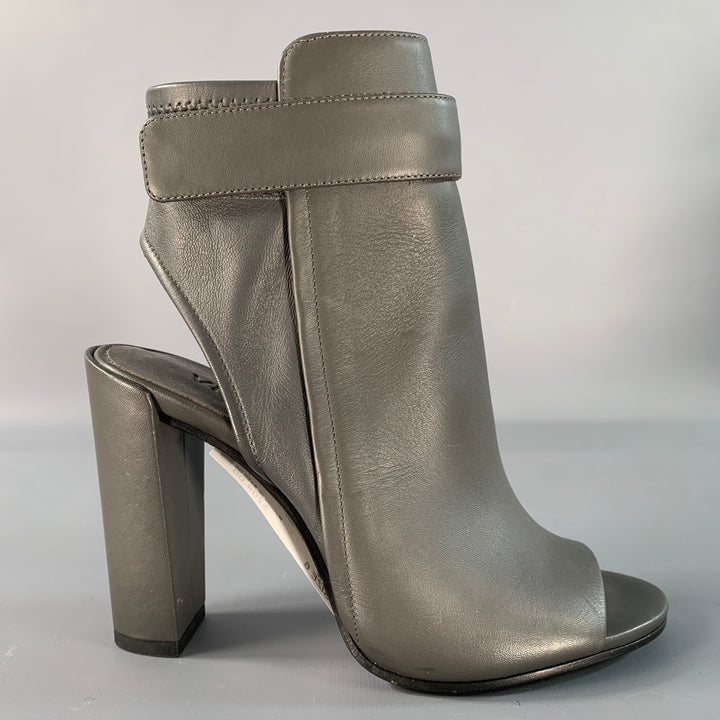 VINCE Size 6 Grey Leather Peep Toe Boots