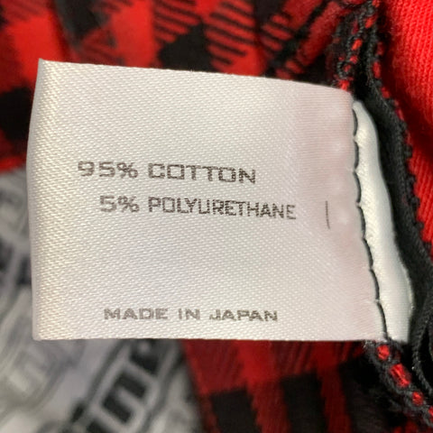 NUMBER (N)INE Size M Red Black Cotton Blend Checkered Straps Zip Fly Bondage Casual Pants