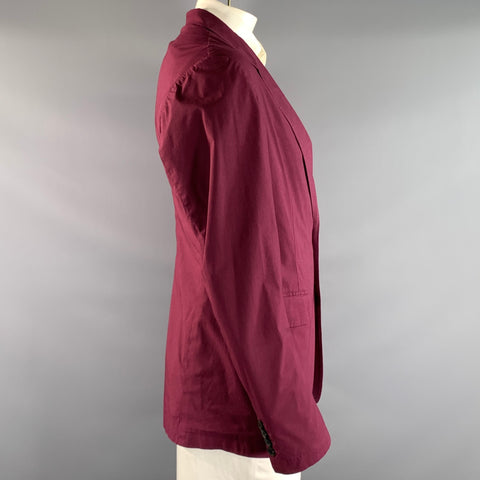 DRIES VAN NOTEN Chest Size 44 Burgundy Cotton Notch Lapel Sport Coat
