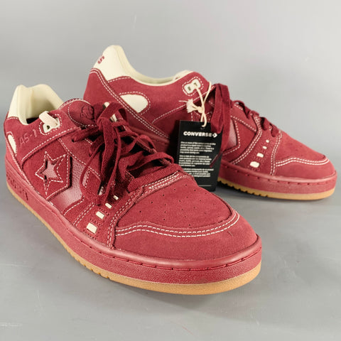 CONVERSE Size 12 Burgundy White Contrast Stitch Leather Lace-Up Sneakers