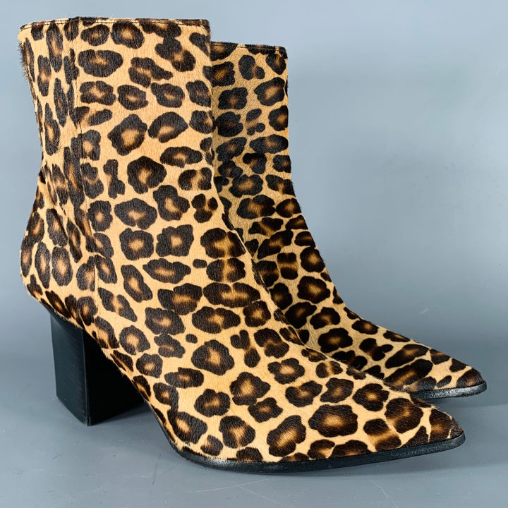 TAMARA MELLON Size 7 Brown Beige Animal Print Calf Hair Chunky Heel Boots