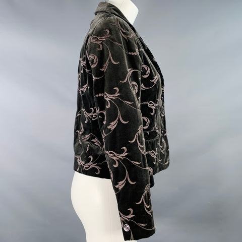 BURBERRYS Size 2 Grey Taupe Cotton Velvet Embroidered Jacket Blazer