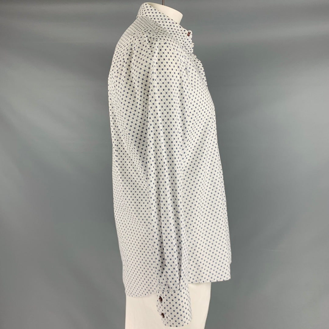 LAB PAL ZILERI Size L White Blue Dots Cotton Long Sleeve Shirt