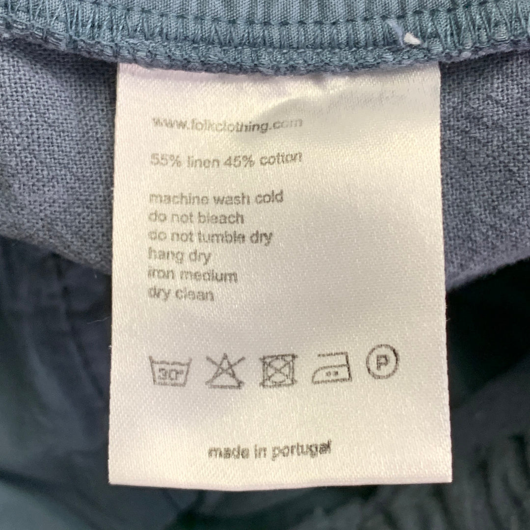 FOLK Size L Blue Grey Linen Cotton Tapered Drawstring Casual Pants
