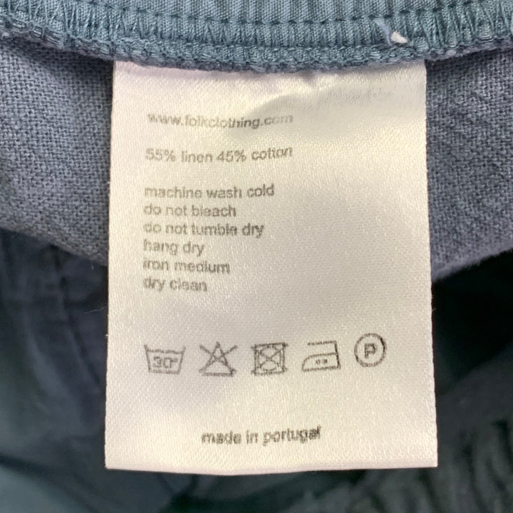 FOLK Size L Blue Grey Linen Cotton Tapered Drawstring Casual Pants